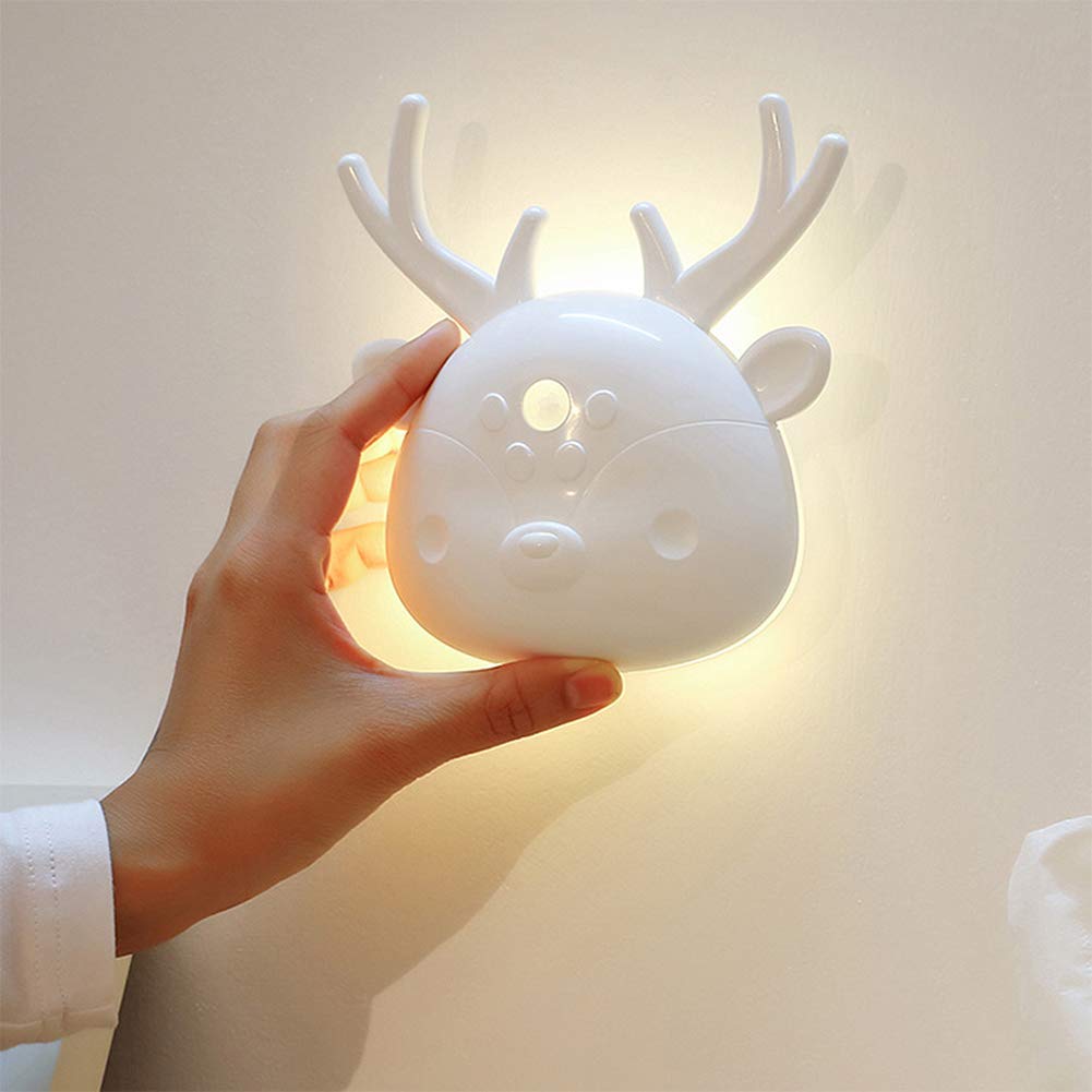Lampada Ricaricabile a Luce Notturna da Parete per Cervi Bianchi con sensore di Movimento per la Camera da Letto dei Bambini Armadio (Luce Bianca Fredda)