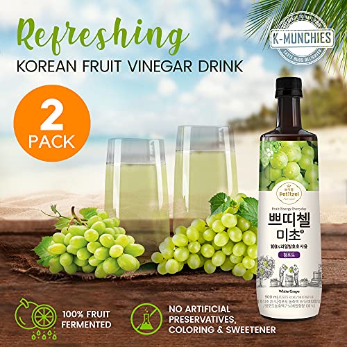 K-Munchies White Grapes Fruit Vinegar Drink - 2 x 900 mL Korean Concentrate - Premium, Natural, Unsweetened, Adult, Vegan, Low Fat, Less than 100 Calories per Serving