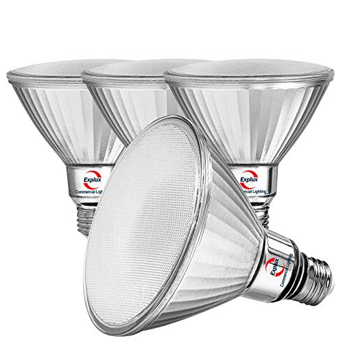 Explux Classic Full Glass PAR38 LED Flood Light Bulbs, 120W Equivalent, Dimmable, Indoor/Outdoor, 5000K Daylight, 4-Pack