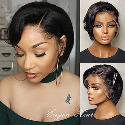 Pixie Bob Wig Human Hair Wigs for Black Women Glueless 150% Density Human Hair Lace Front Wigs Bob 9A Brazilian Lace Frontal Human Hair Wigs Bob 13x6 T Part Wig Short Pixie Cut Wigs Human Hair 6"