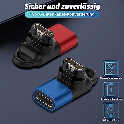 NEWZEROL 2 Stück USB C Adapter Kompatibel für Garmin Uhr Typ C Ladekabel Adapter für Garmin Forerunner570/970/165/955/965,Fenix 8/8 Solar/7/6,vivoactive 6/5/4s,Venu 4/3S/2S,Epix2,Instinct 3-Rot/Blau