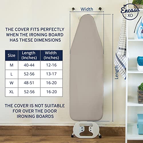 Encasa Homes Replacement Ironing Board Cover With Extra Thick Pad, Plain Colors, Elasticated, (Fits Standard Large Boards Of 15 X 54 Inch) Heat Reflective, Scorch Resistant, Heavy Duty - White #TOP4