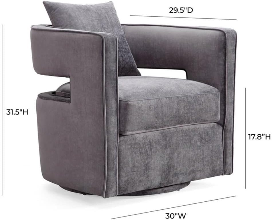 Tov Furniture Kennedy Modern Handmade Velvet Swivel Chair, Gray