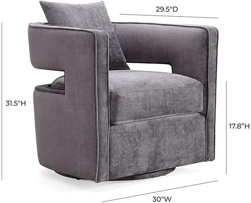 Miniatura 3 de TOV Furniture Kennedy - Silla giratoria de terciopelo hecha a mano, color gris