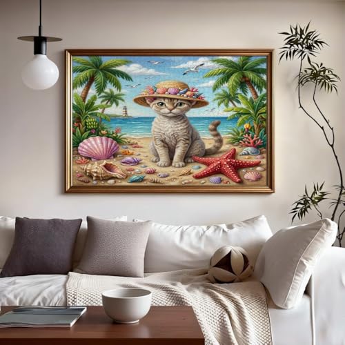 Rompecabezas de playa para adultos de 1000 piezas de madera Devon Rex con diseño tropical 5