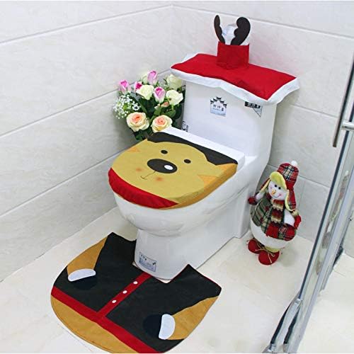 3pcs Christmas Toilet Seat Cover Set, Cozy Elk Bathroom Decor for Holiday Cheer, Soft Fabric, Perfect for Family and Friends (As Shown) — view 6