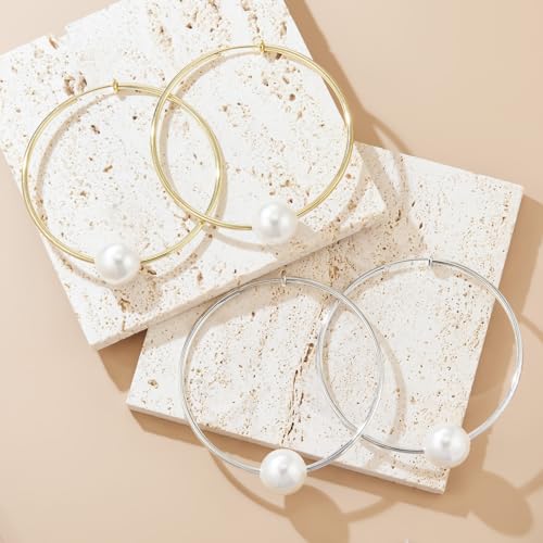 Aretes de aro clip con perla simulada 6 cm mujer miniatura 5