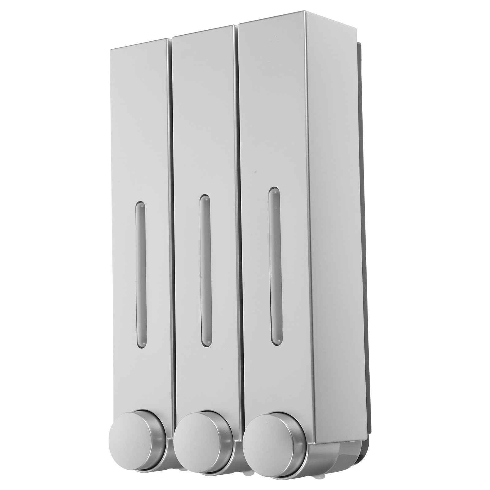 Erogatore Sapone Doccia Manuale a 3 Camere Argento | Montaggio a Parete, Abs e Pvc, Design Antiurto e Anti-perdita, Finitura Minimalista