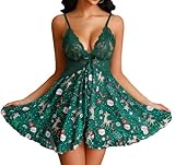 Crexomi Women Christmas Sexy Lingerie for Women V Neck Lace Babydoll Chemise Sleepwear Boudoir Nightdress Xmas Green, L