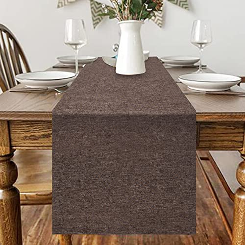 Chemin de table pour le printemps moderne, chemin de table, lavable, aspect lin, chemin de table, imperméable, chemin de table pour salle à manger, fête, vacances, décoration (marron foncé