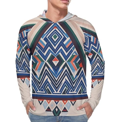 Men's UPF 50+ Sun Protection Hoodie, Geometric Triangle Pattern Long Sleeve Pullover, Lightweight Quick-Dry UV Shirt4