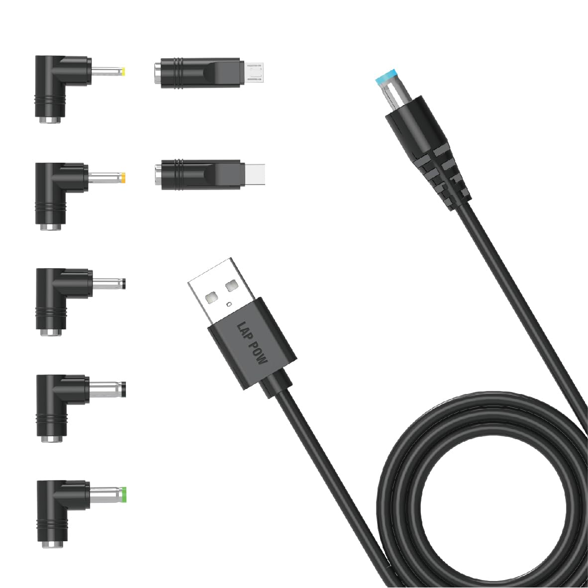 Universal 12V 2A DC Power Cable, USB to DC 5.5x2.1mm Plug Charging Cord with 7 Connector Tips, for XGODY GPS Navigation, TOGUARD 1080P HD Recording, DuDuBell Mirror Dash Cam