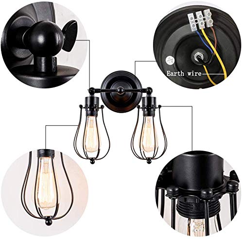 Verstelbare randwandlamp, antieke draadmetalen kooiwandtype industriële verlichting kandelaar binnenhuis-wandlamp retro… - Afbeelding 5