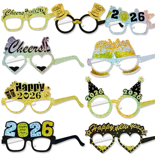 HOWAF 18 Piezas Nochevieja Gafas 2026 Gafas De Feliz Año Nuevo photocall Nochevieja Disfraces Accesorio de Fiesta año Nuevo decoración Nochevieja 2026 para niños y Adultos