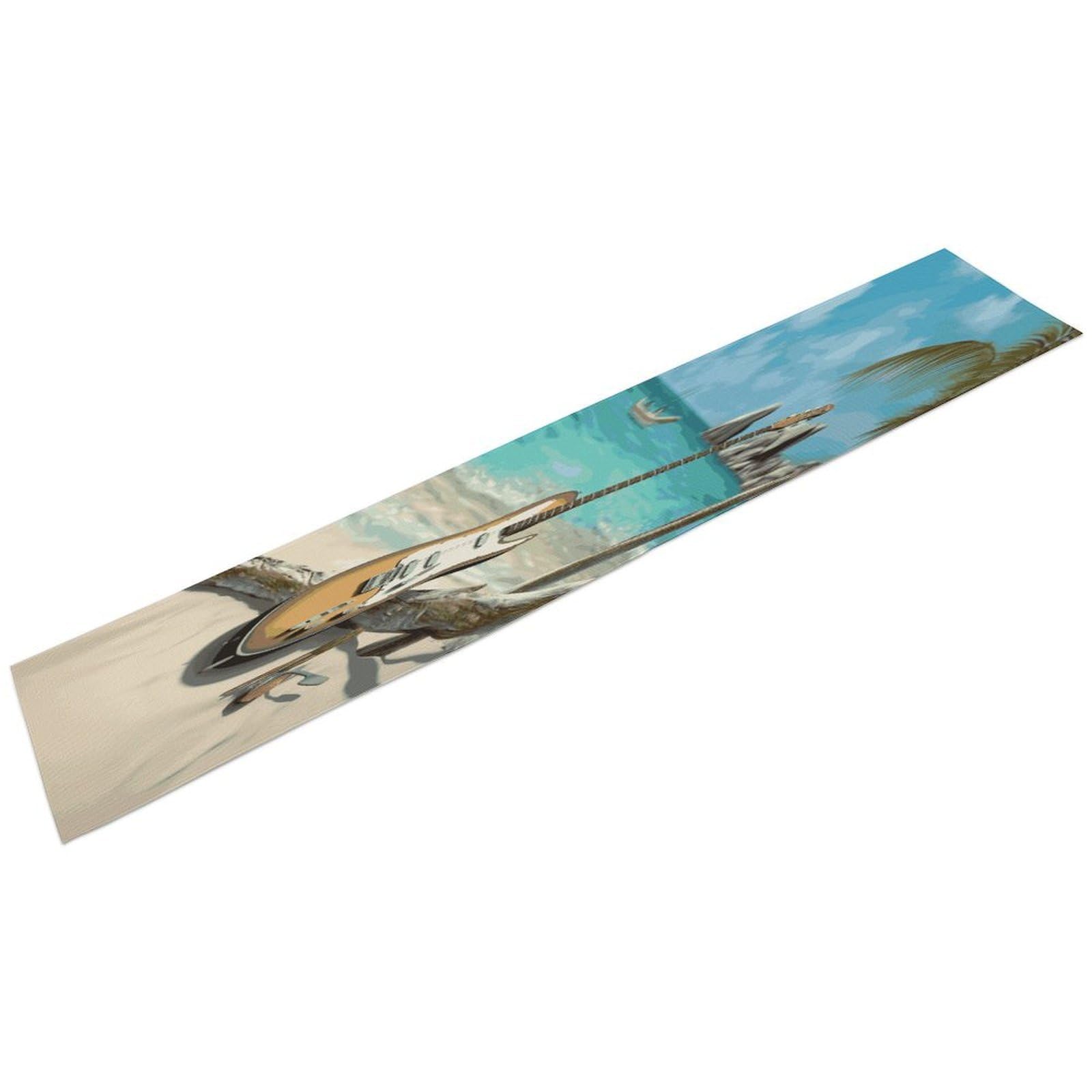 Btcowzrv Style Guitar On The Beach Linen Table Runner 72.4 Inches Long, Machine Washable Table Runner For Party Kitchen Dining Table Coffee Holiday Party Decor, 13.4"X72.4"