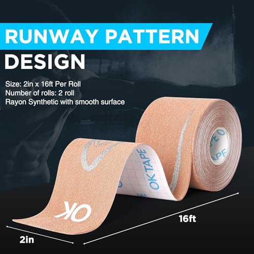 Image of OK TAPE Synthetic Kinesiology Tape Prime 2 Roll, 2inx16.4ft-Beige