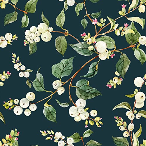 VEELIKE Papel Pintado Flores Negro Vintage Papel Pintado Hojas Tropicales Negro 44,5 cm x 300 cm Vinilos para Muebles Cocina Baño Fotomurales Decorativos Pared Dormitorio Habitacion Extraíble