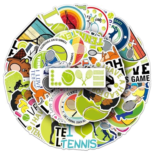 50pcs Tennis Stickers, Tennis Vinyl Stickers for Water Bottle, Phone, Helmet, Laptop, Ball Gifts, Ball Party Favors, Sport Stickers Balls Decorations for Teens (Tennis)