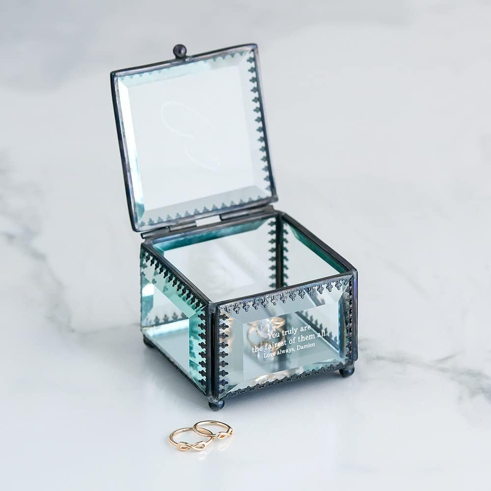 Weddingstar Small Customized Vintage Glass Jewellery Box - Custom Text Engraving