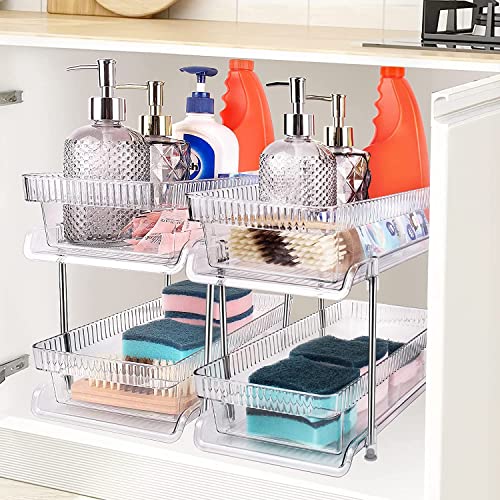 2 Tier Clear Pull Out Organizers And Storage - Snack Organization For Pantry W Lids/Dividers, Slide-Out Under Sink Organizer For Bathroom And Kitchen, Cabinet/Countertop Acrylic Drawers Medicine Bins #TOP2