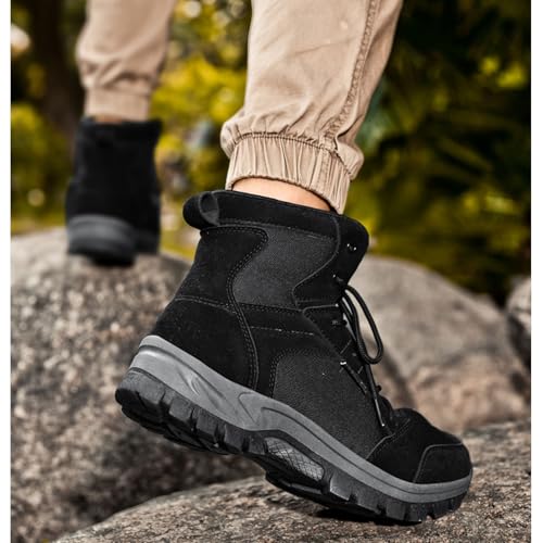 Image of Men's Hiking Boots 6 Inches Tactical Work Boot Lightweight Suede Leather Military Combat Motorcycle Boots-black39