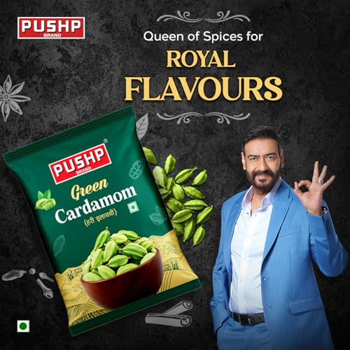 Image of Pushp Green Cardamom Whole Elaichi 20 g | 8-9mm Size | Pack of 1 |Sabut Hari Elaichi | Rich Aroma & Natural Freshness | Source from kerala |