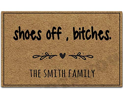 Artswow Doormat Shoes Off Bitches Door Mat Personalized Family Name Indoor/Outdoor Entrance Floor Mat 30 Inhces by 18 Inches