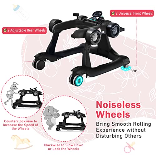 Image of BABY JOY 4-in-1 Baby Walker, Foldable Activity Walker with Adjustable Height & Speed, Music, Lights, Anti-Rollover, Toddler Push Walker, Baby Walker with Wheels for Boys Girls 6-18 Months (Black)