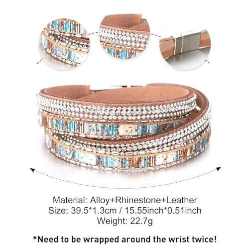 Image of Fesciory Leather Wrap Bracelets for Women, Boho Leopard Multi-Layer Crystal Beads Cuff Bracelet Jewelry