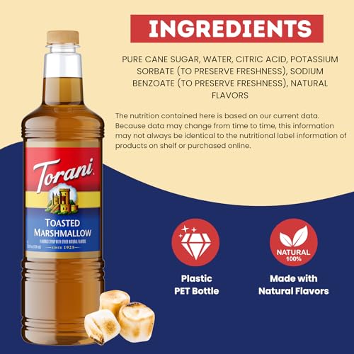Image of Torani Toasted Marshmallow Syrup 1L with Pump - Flavoring for Latte & Drink