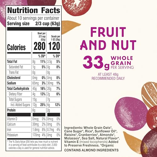 Image of Cascadian Farm Organic Granola, Fruit and Nut Cereal, Resealable Pouch, Family Size, 22 oz (Pack of 4)