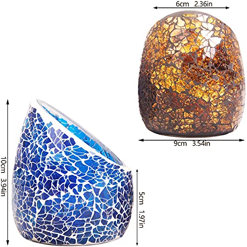 Enfantry Votive Candle Holder Set, 2 Pc Mosaic Glass Tealight Candle Holder Handmade Romantic Slanted Crystal Centerpiece Candlescape For Valentine's Day, Wedding, Party, Dinner, Home Decor,4X3Inch #TOP5