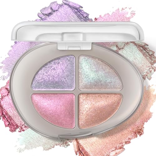 BelleFlair Paleta de Sombras de Ojos de 4 Colores con Brillo, Sombras Holográficas Multicromáticas con Acabado Brillante, Polvos Iridiscentes como Iluminador Facial, Sombra de Ojos Metálica con