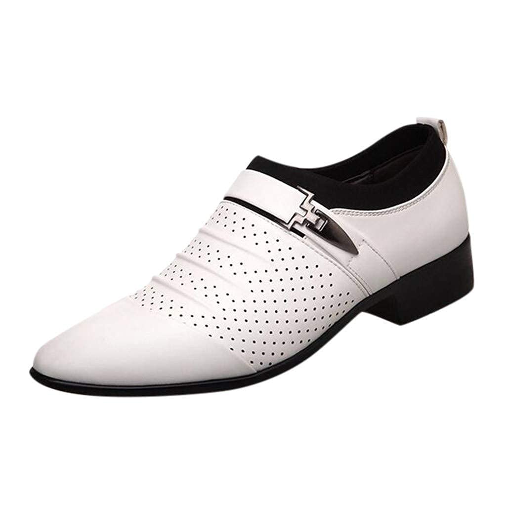 Mens Casual Dress Shoes Buckle Oxfords Shoes Slip on Loafer Formal Business Comfortable Dress Shoes for Men White