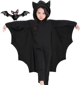 Seawhisper Bat Costume for Children Halloween Costume for Girls and Boys Vampire Costume 104 110 Fancy dress costumes for girls and boys with attached cape standing plush ears gloves and zip carnival