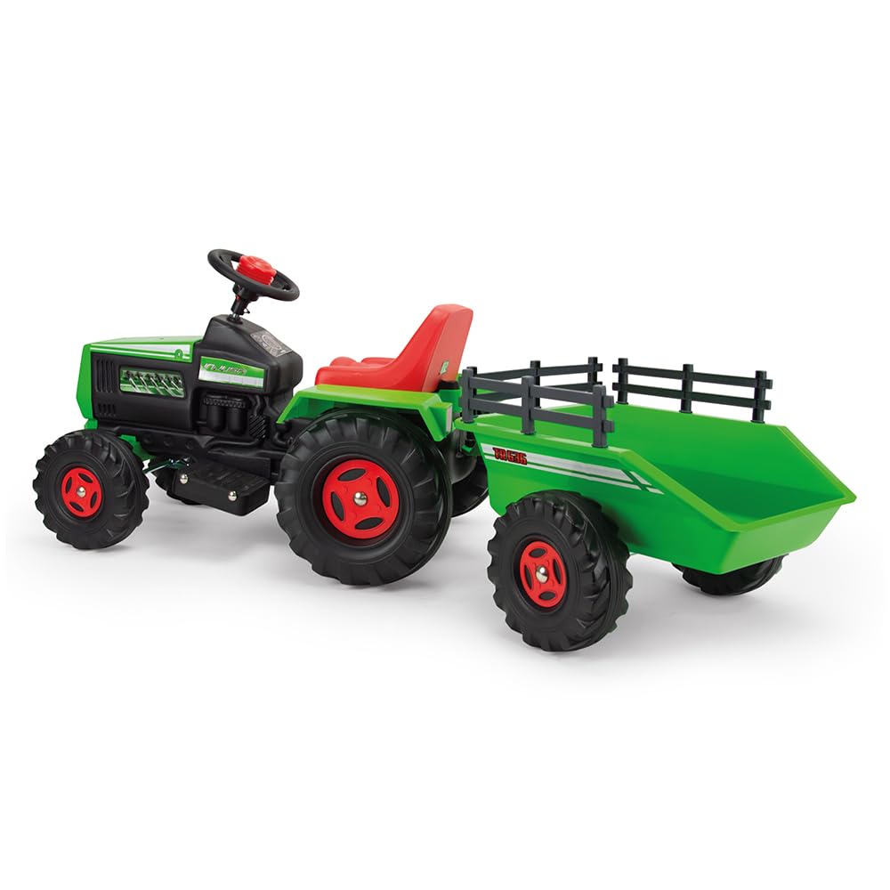 INJUSA - Traktor Basic, Elektrotraktor für Kinder von 1 bis 3 Jahren, Batterie 6V, Gaspedal, Anhänger hinten, Lichter und Geräusche, Höchstgeschwindigkeit 2-3 Km/h, Farbe Grün