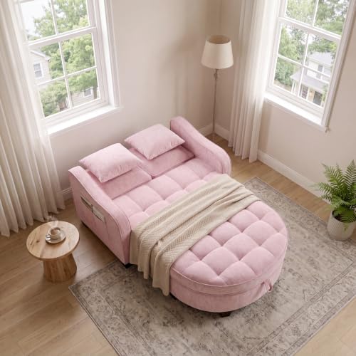 Image of ERYE Chenille Tufted Loveseat Sofa and Ottoman Set, Tufted Recliner Sleeper Chaise Lounge with Curved Storage Ottoman,Reclining Backrest and Side Pockets, 4 Pillows