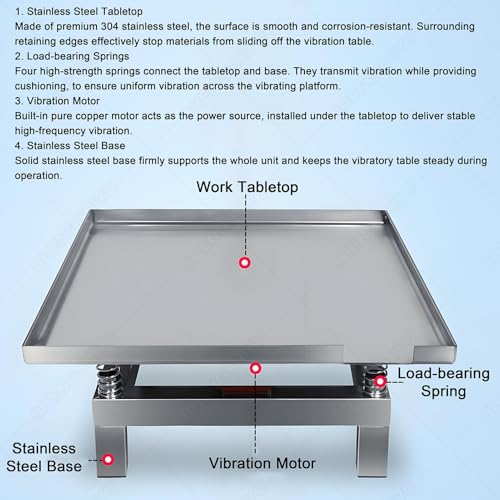 Plataforma Vibratoria de Acero Inoxidable, Mesa Vibradora para Hormigón, Capacidad de Carga 10 kg / 20 kg, para Fabricación de Chocolate, Frecuencia de Vibración 3000-3600 veces/min, Amplitud 1-3 mm, 35×35×22 cm miniatura 5