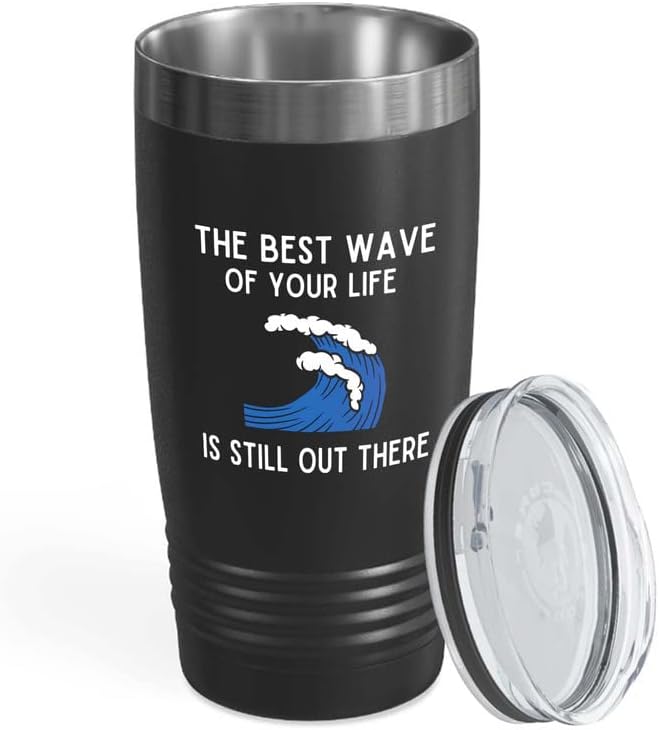 Surfing Black Edition Vaso de 20 onzas – The bezt wave – Regalos para entusiastas del surf, deportes acuáticos, tabla de surf, atletismo,