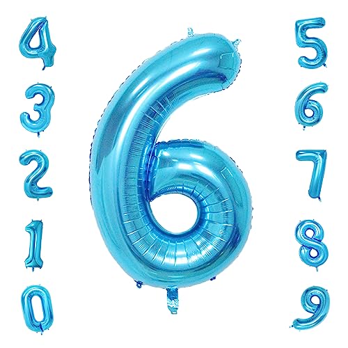 Image of 40 Inch Blue Number Balloons, Helium Mylar Foil Number Balloons for Birthdays, Number 6 Balloon for Party Wedding Bachelorette Birthday Bridal Shower Graduation Anniversary Celebration Party