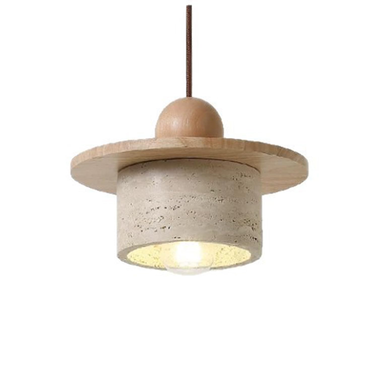MTNROO Travertine Pendant Lamp Fixture 7.8 in Hanging Light Chandelier Natural Porous Travertine Stone and Wood Art Decoration E27 Base Japanese Wabi-Sabi Style for Kitchen Island Bedroom Foyer