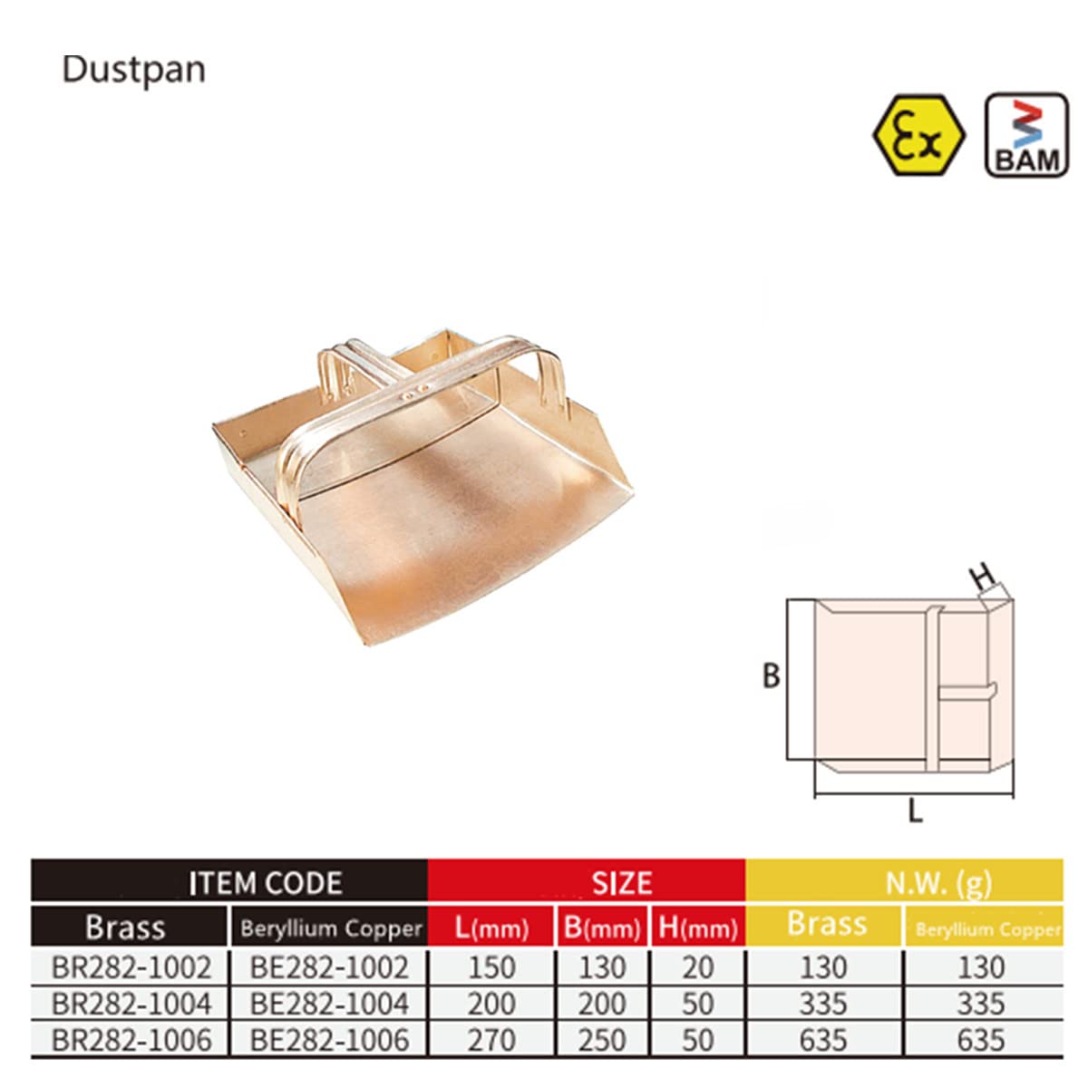 WEDO Kehrschaufel, robuste Kehrschaufel, Beryllium-Kupfer, DIN-Standard-AM- und FM-Zertifikat, 20,3 cm Breite