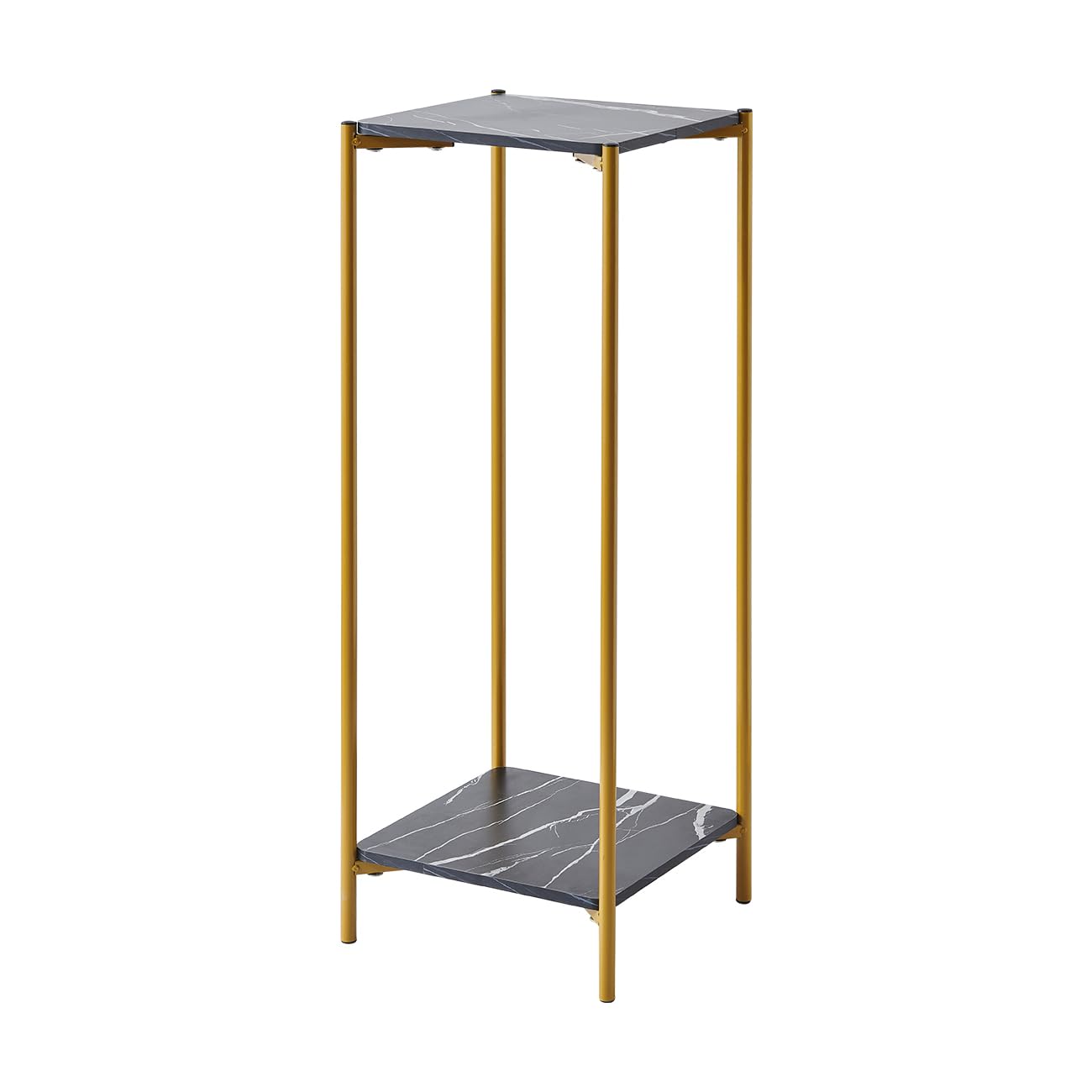 PCGAGA Corner Table - 90cm Tall, Square Plant Stand & Cake Stand for Living Room (Black Marble-Like, 2 Shelves)