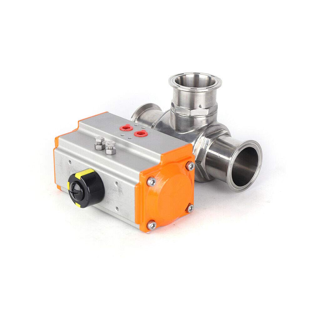Valvola a sfera ad azionamento pneumatico Attuatore per valvola a sfera a semplice effetto con porta a T a 3 vie Attuatore per valvola a sfera pneumatica Tri-Clamp sanitario da 2 pollici in acciaio