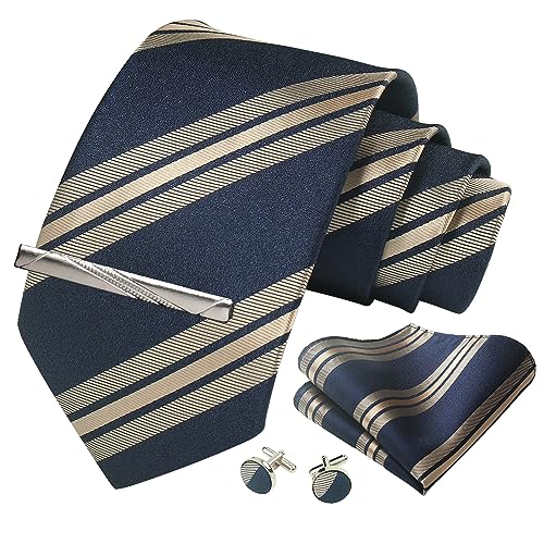 Image of Striped Plaid Polka Dot Mens Tie Formal Necktie Pocket Squares Ties Clips Cufflinks Classic for Men Set