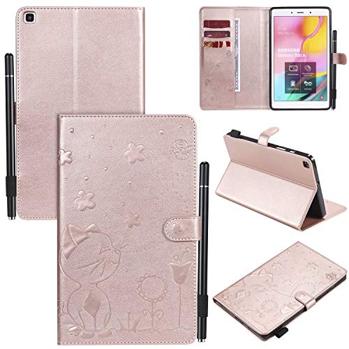 Hülle für Samsung Galaxy Tab A8 2019 SM-T295 {8"},Pu Leder Katze Biene Schutzhülle Case Cover mit Ständer Stift Halter Funktion,Roségold
