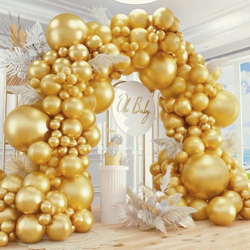 Image of 412pcs Metallic Gold Balloon Garland Arch Kit 18 12 10 5 Inch Different Sizes Latex Chrome Balloons for Baby Shower Birthday Graduation Wedding Anniversary Celebration Party Decoration