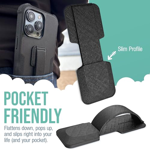 Image of Smartish Phone Grip Loop - Prop Tart - Pop Out Finger Strap and Holder with Kickstand [Compatible with All iPhone & Android Phones] Stick On Phone Ring for All Phone Models - Black Tie Affair