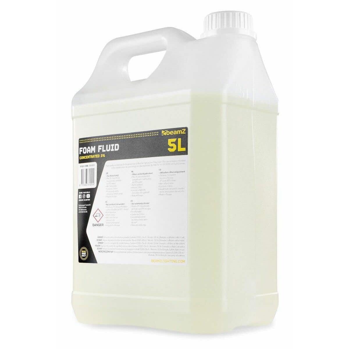 BeamZ FFL5 Liquide pour Machine à Mousse Concentré 3% - 5L, Mousse de Qualité, Non Inflammable, Mousse Liquide, Compatible avec JFC1000, à Mélanger avec de l'eau