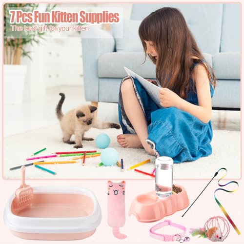 Kit para gatito pequeño con arenero y accesorios rosa miniatura 7